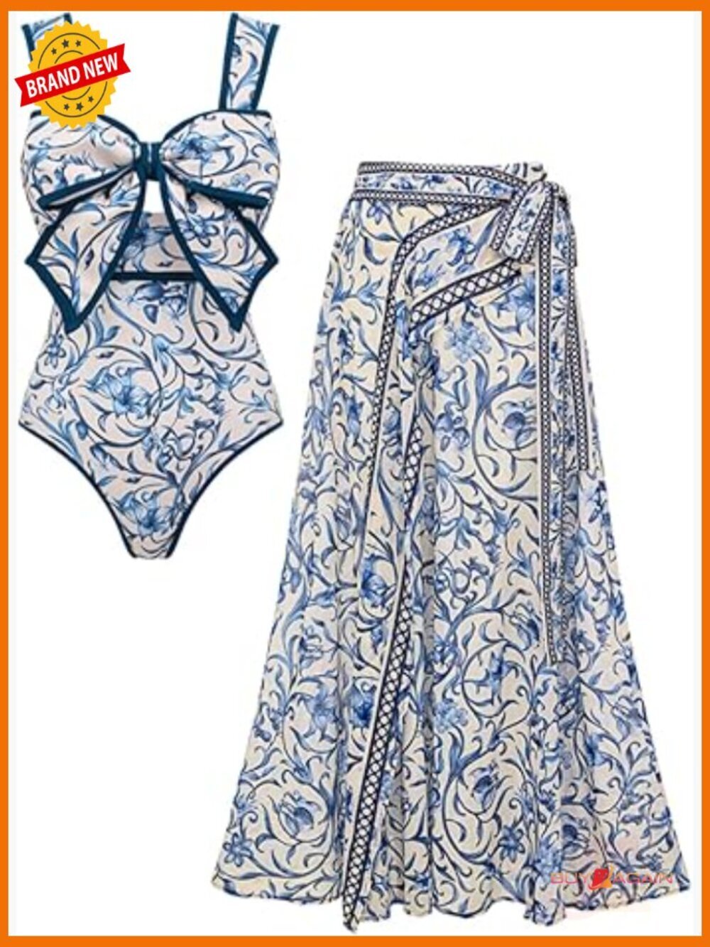 One Piece Swimsuit with Skirt Bow Tie Sleeveless Push Up